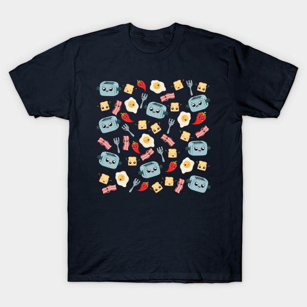 Kawaii Breakfast Pattern T-Shirt by valentinahramov